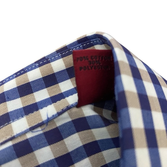 Alfani Mens Button Up Shirt Size XL 17 34/35 Fitted Performance Navy Tan Check - Picture 4 of 15